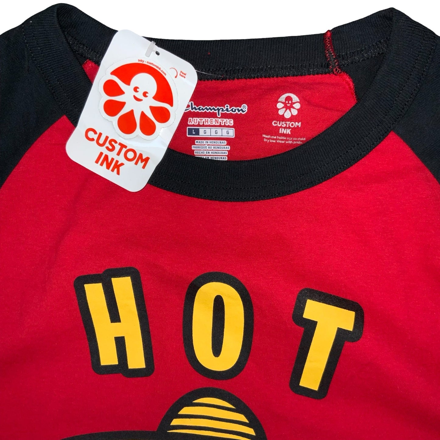 MVTG 'CHAMPION' DEADSTOCK 'CUSTOM INK' RED BLACK HOT TAMALES GRAPHIC T-SHIRT M