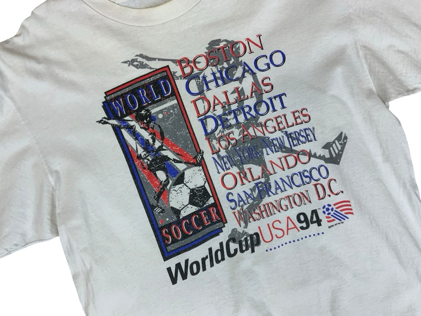 VTG 90s USA SOCCER WORLD CUP 94 FOOTBALL HANES HEAVY SINGLE STITCH T SHIRT M
