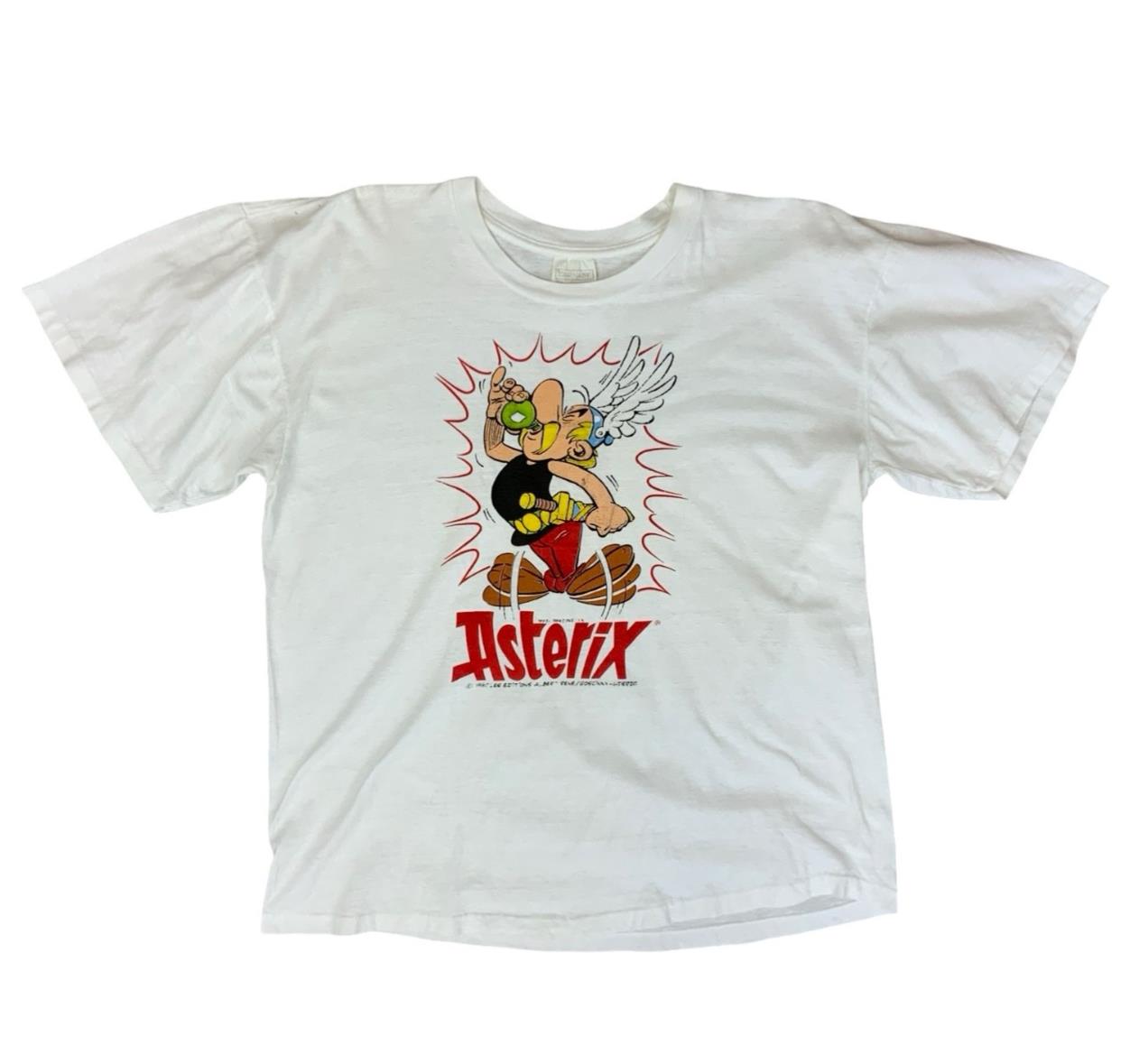 VTG 1990 90s WHITE ASTERIX CARTOON SINGLE STITCH T SHIRT M 40