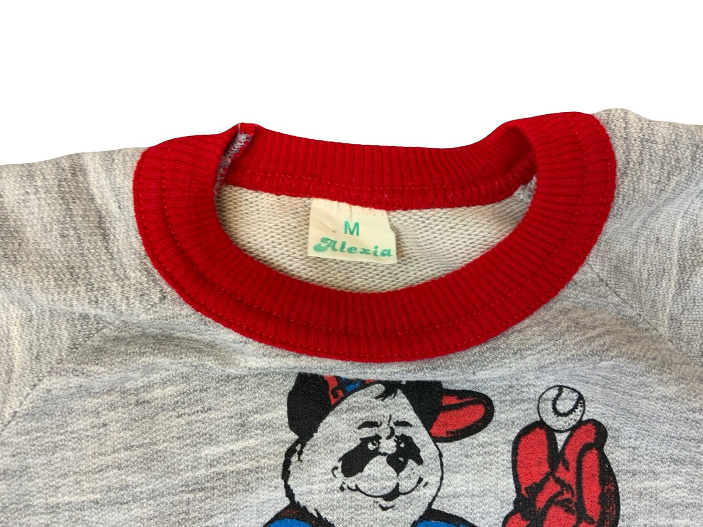 VTG 80s SHORT SLEEVE GREY SWEATSHIRT T ALEXIA BASEBALL RINGER REVERSE WEAVE S