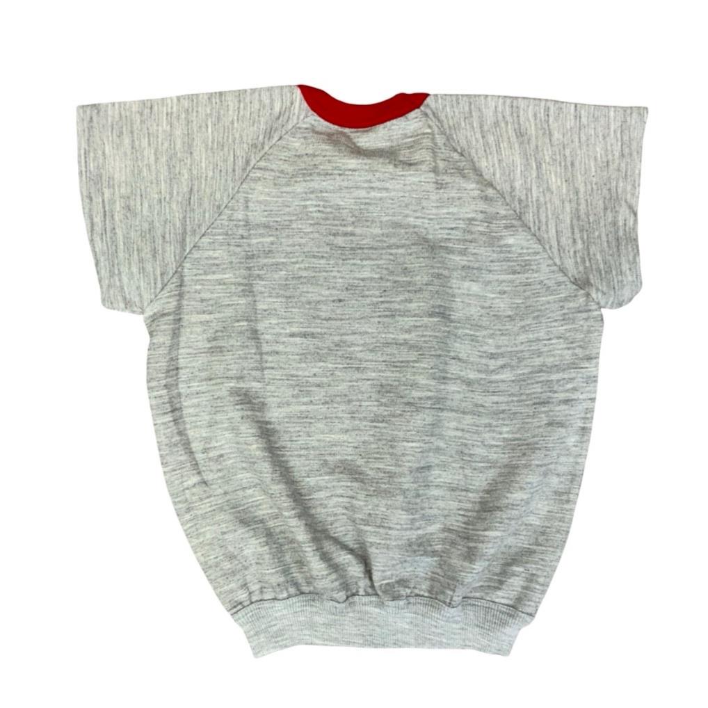 VTG 80s SHORT SLEEVE GREY SWEATSHIRT T ALEXIA BASEBALL RINGER REVERSE WEAVE S