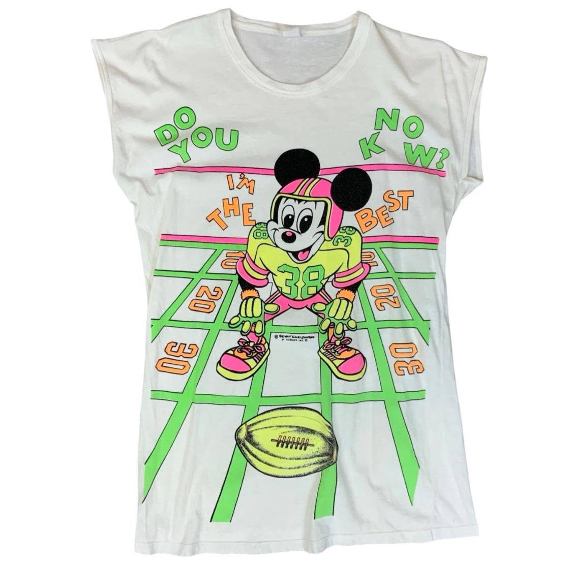 VTG 1980s DISNEY MICKEY MOUSE AMERICAN FOOTBALL WHITE T SHIRT BOLD PRINT S