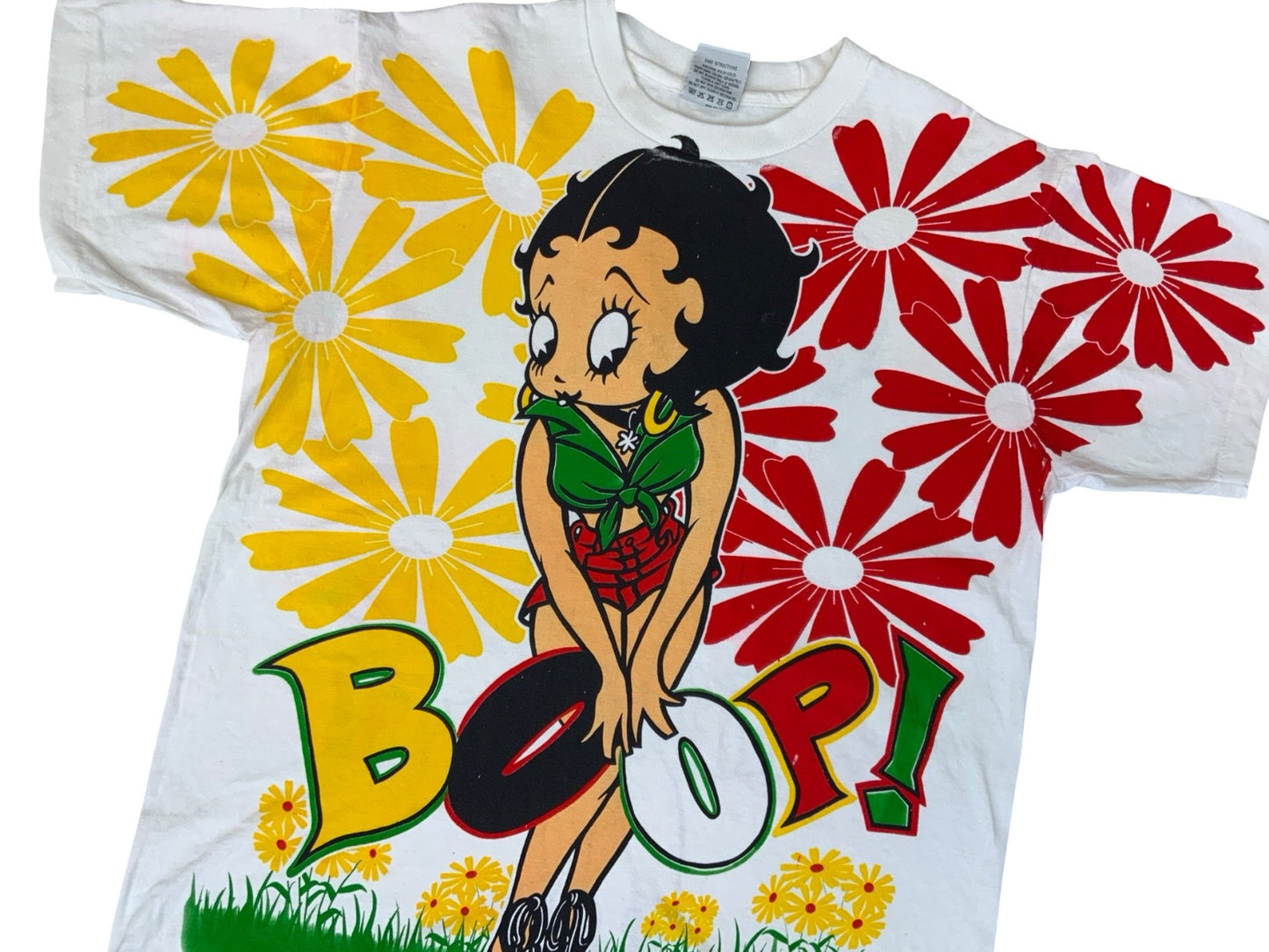 VTG 1990s SINGLE STITCH AOP BETTY BOOP T SHIRT MULTI COLOUR FRONT & BACK PRINT L