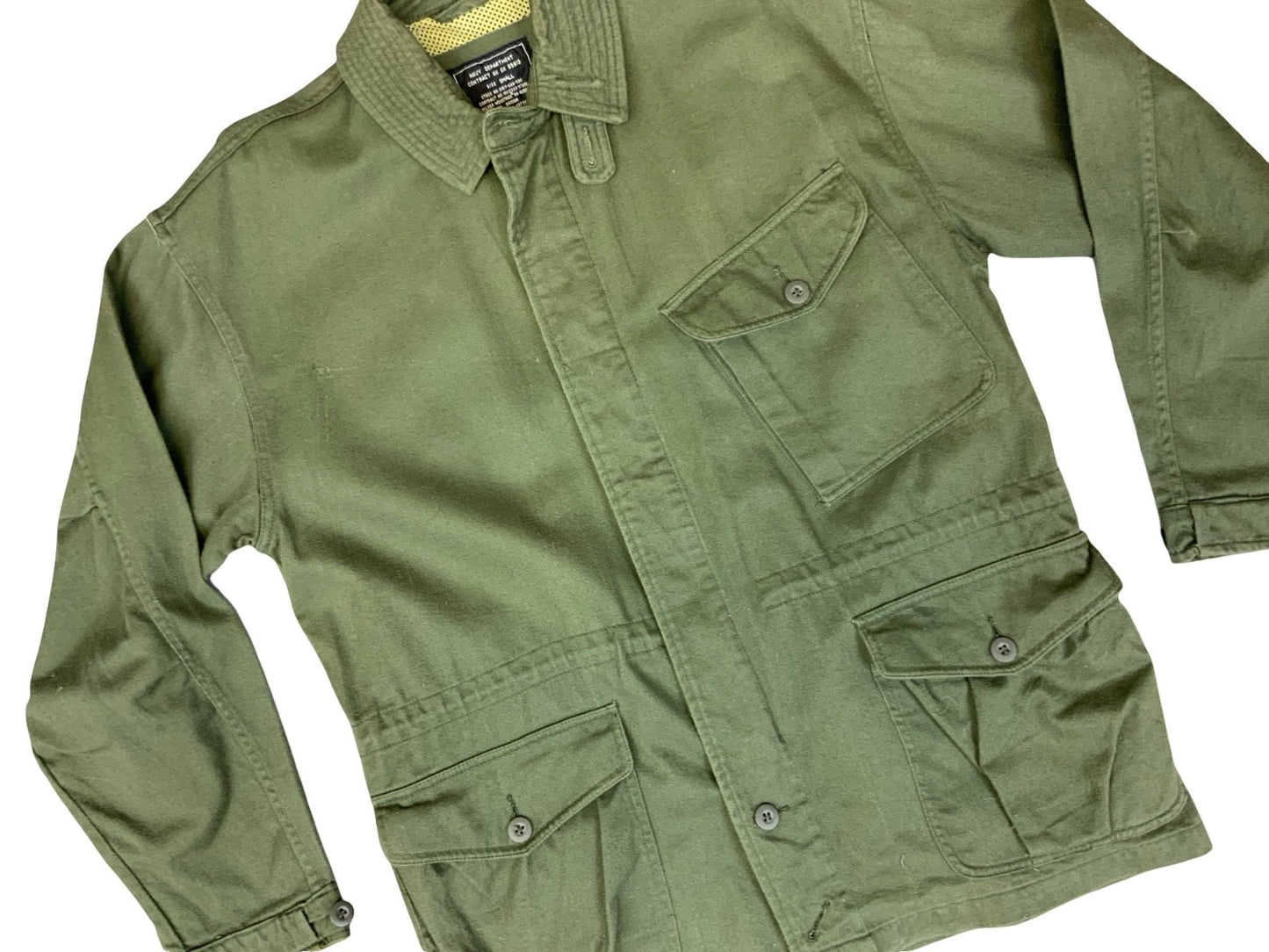 VTG USN US NAVY WILKER IND HEAVY COTTON TWILL 3 POCKET DECK JACKET TALON ZIP S