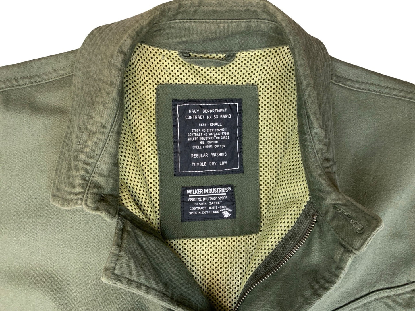 VTG USN US NAVY WILKER IND HEAVY COTTON TWILL 3 POCKET DECK JACKET TALON ZIP S
