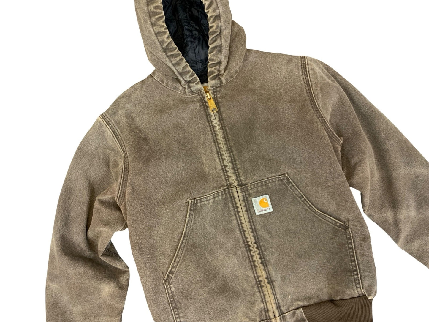VTG CHILDS USA CARHARTT BROWN DUCK CANVAS WORKWEAR JACKET QUILTED LINED KIDS MED