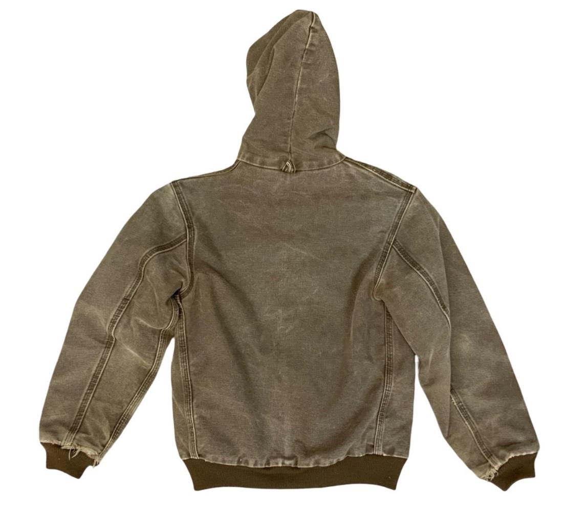 VTG CHILDS USA CARHARTT BROWN DUCK CANVAS WORKWEAR JACKET QUILTED LINED KIDS MED