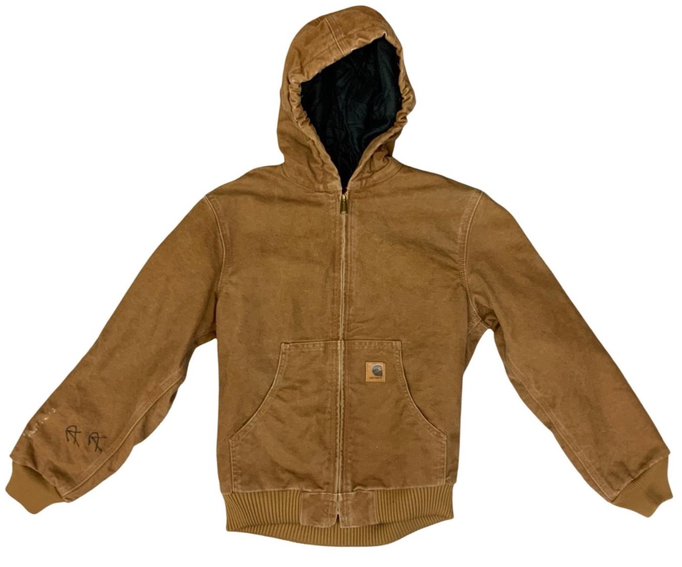 VTG CHILDS USA CARHARTT TAN DUCK CANVAS WORKWEAR JACKET QUILTED LINED KIDS L