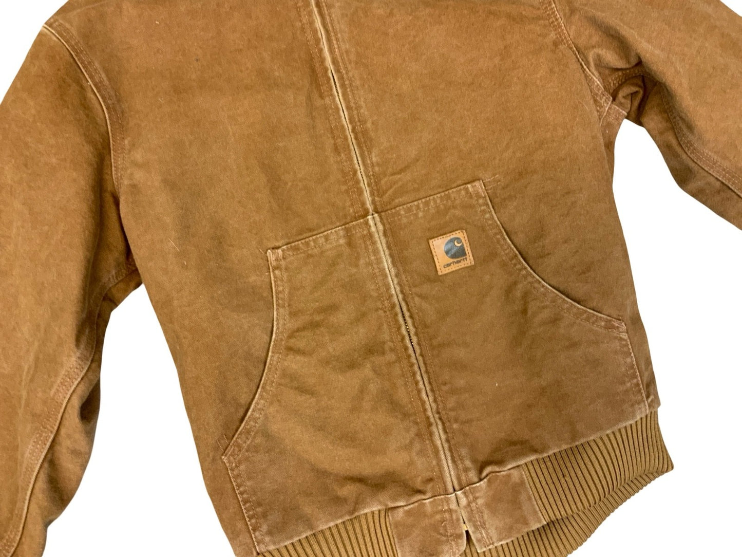 VTG CHILDS USA CARHARTT TAN DUCK CANVAS WORKWEAR JACKET QUILTED LINED KIDS L