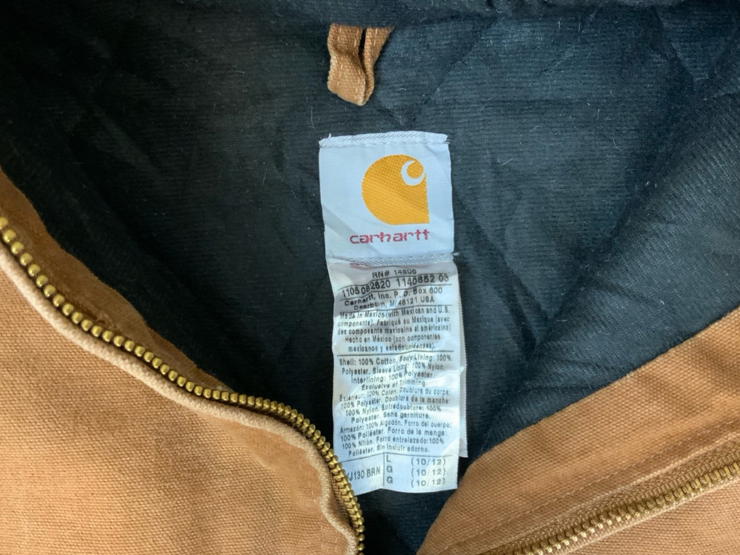 VTG CHILDS USA CARHARTT TAN DUCK CANVAS WORKWEAR JACKET QUILTED LINED KIDS L