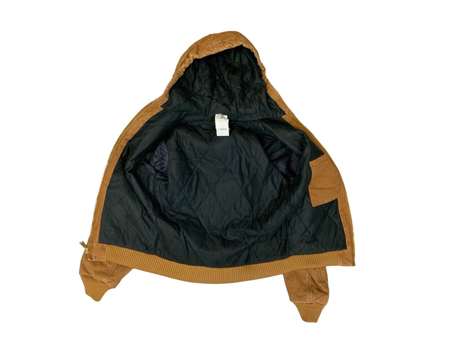 VTG CHILDS USA CARHARTT TAN DUCK CANVAS WORKWEAR JACKET QUILTED LINED KIDS L