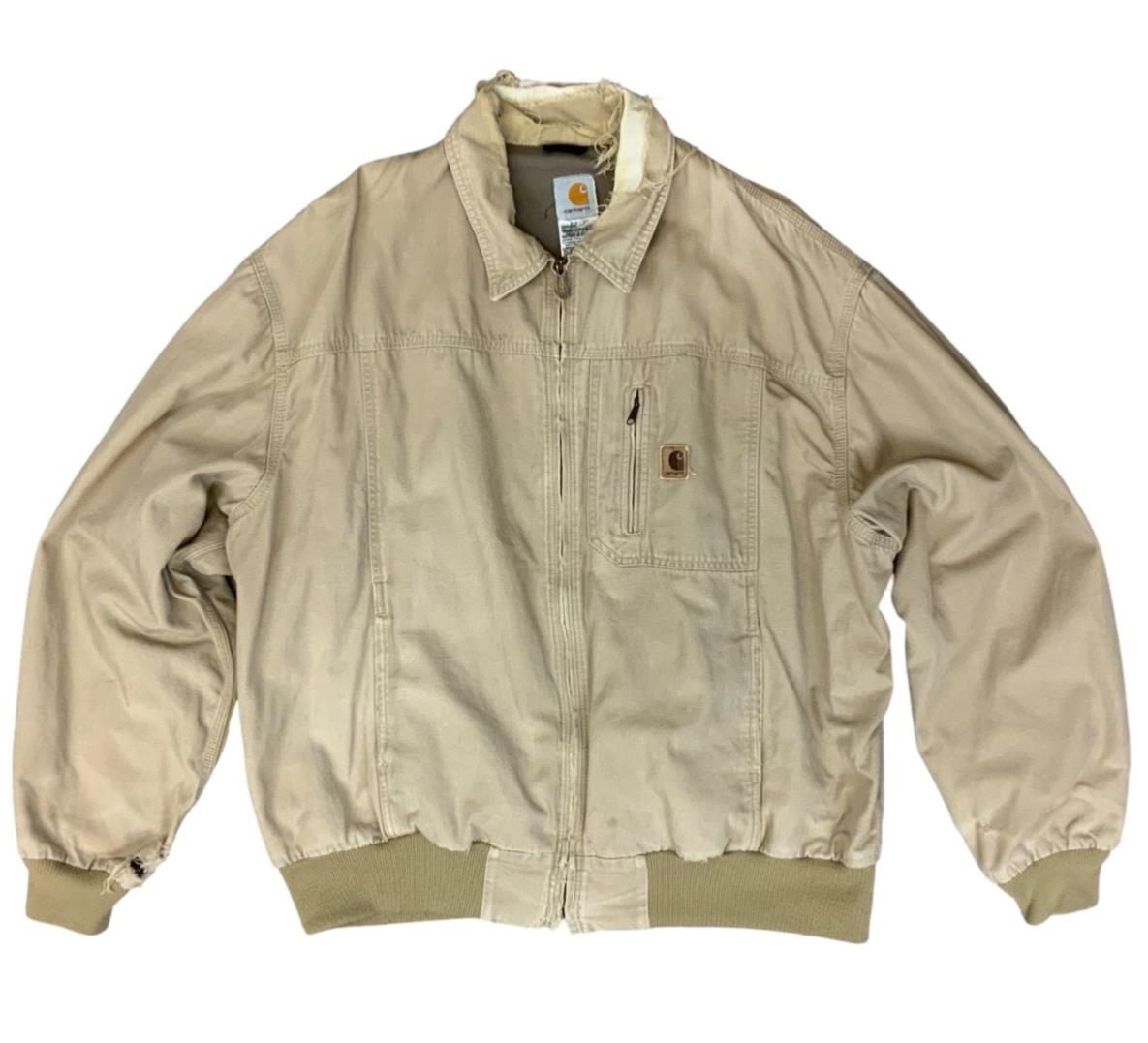 VTG Y2K USA CARHARTT DUCK CANVAS DISTRESSED WORKWEAR JACKET BEIGE 2XL