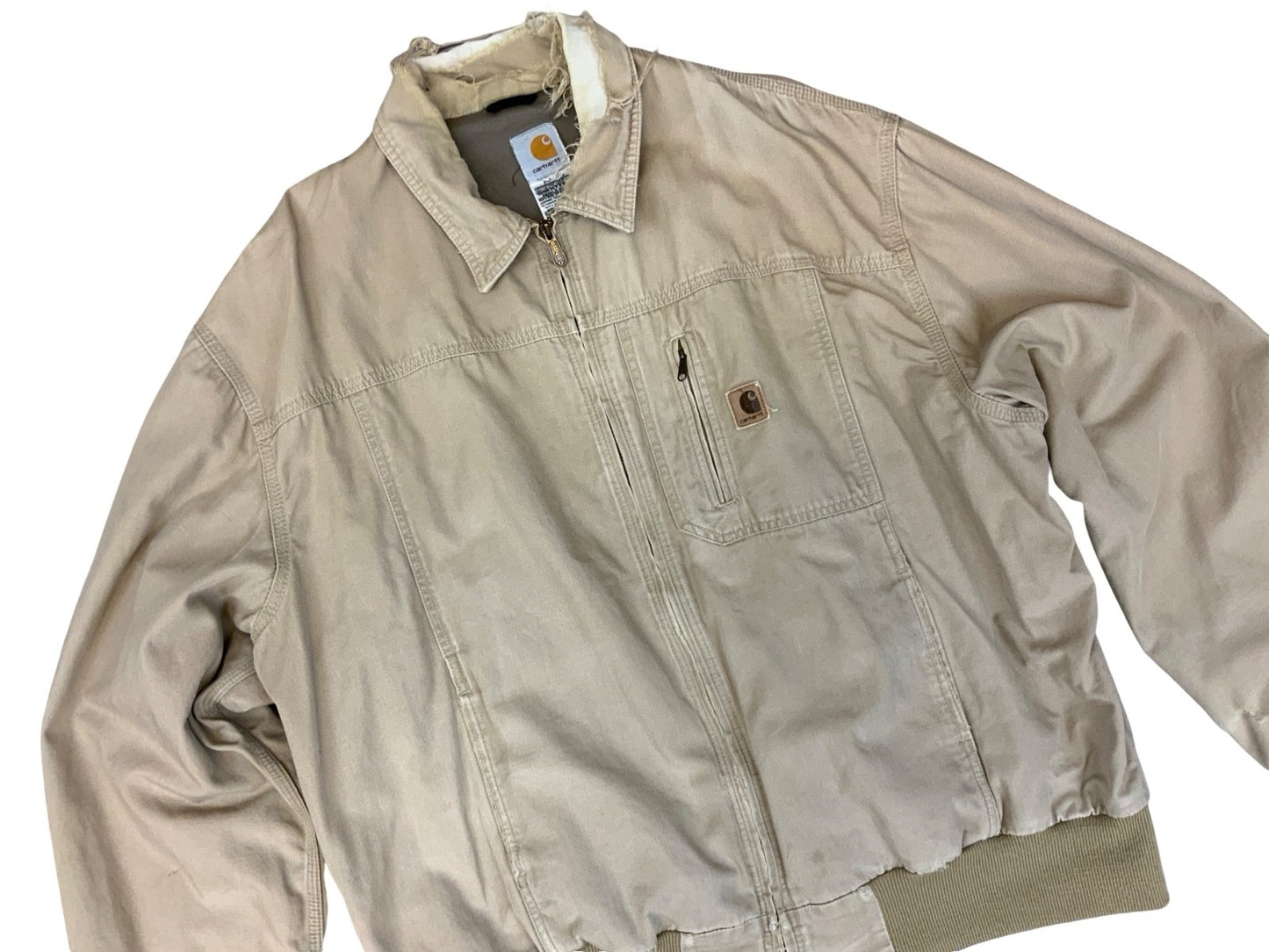 VTG Y2K USA CARHARTT DUCK CANVAS DISTRESSED WORKWEAR JACKET BEIGE 2XL