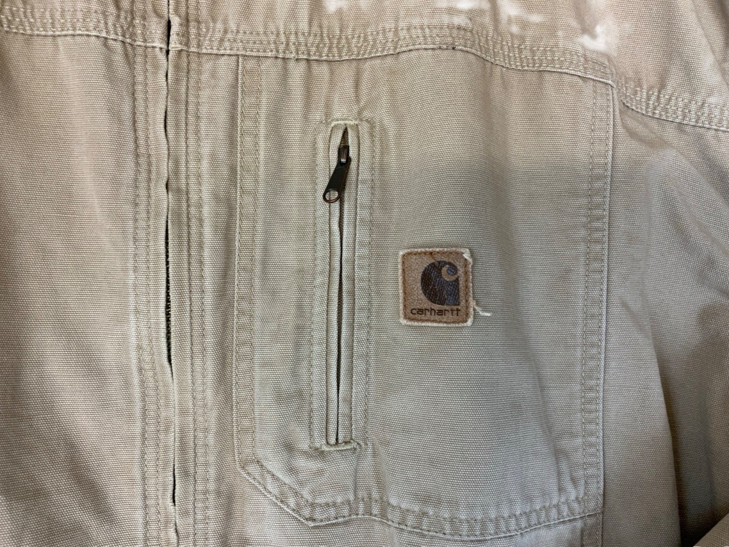 VTG Y2K USA CARHARTT DUCK CANVAS DISTRESSED WORKWEAR JACKET BEIGE 2XL