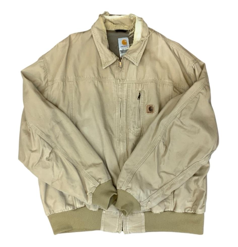 VTG Y2K USA CARHARTT DUCK CANVAS DISTRESSED WORKWEAR JACKET BEIGE 2XL