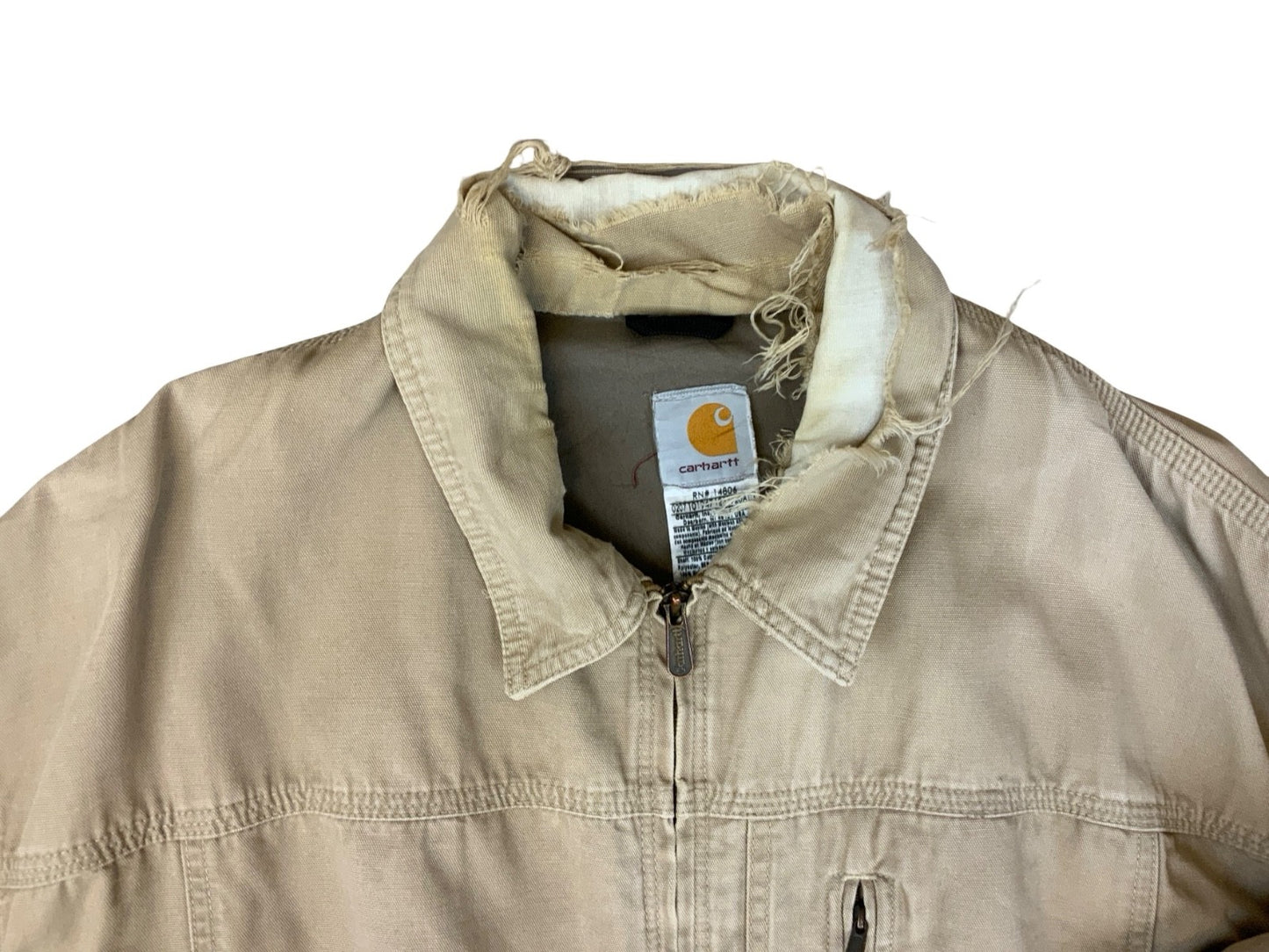 VTG Y2K USA CARHARTT DUCK CANVAS DISTRESSED WORKWEAR JACKET BEIGE 2XL