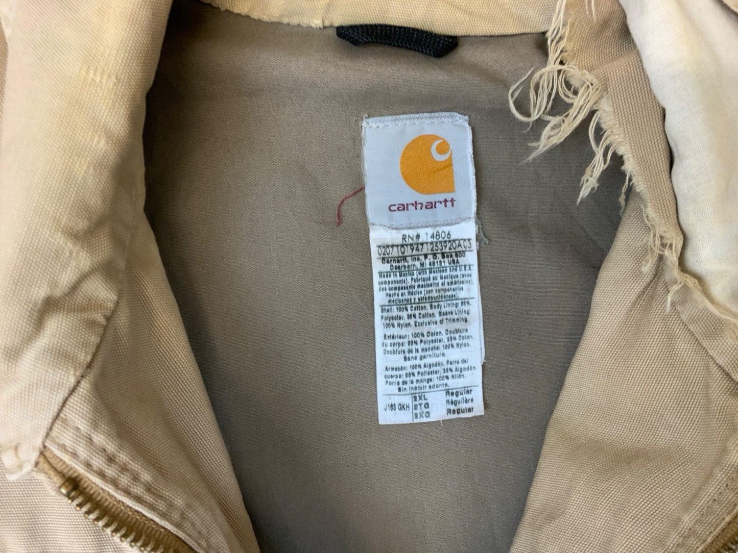 VTG Y2K USA CARHARTT DUCK CANVAS DISTRESSED WORKWEAR JACKET BEIGE 2XL