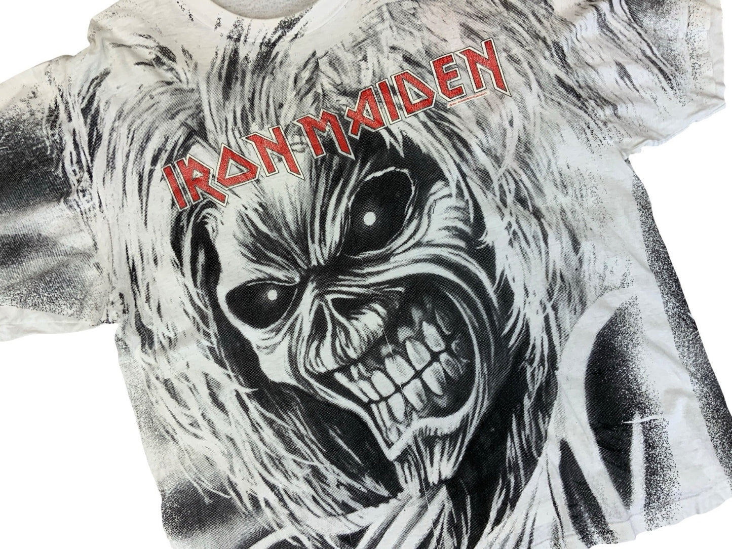 RARE VTG 1991 GENUINE IRON MAIDEN AOP ALL OVER PRINT DOUBLE SIDED T SHIRT 90s XL