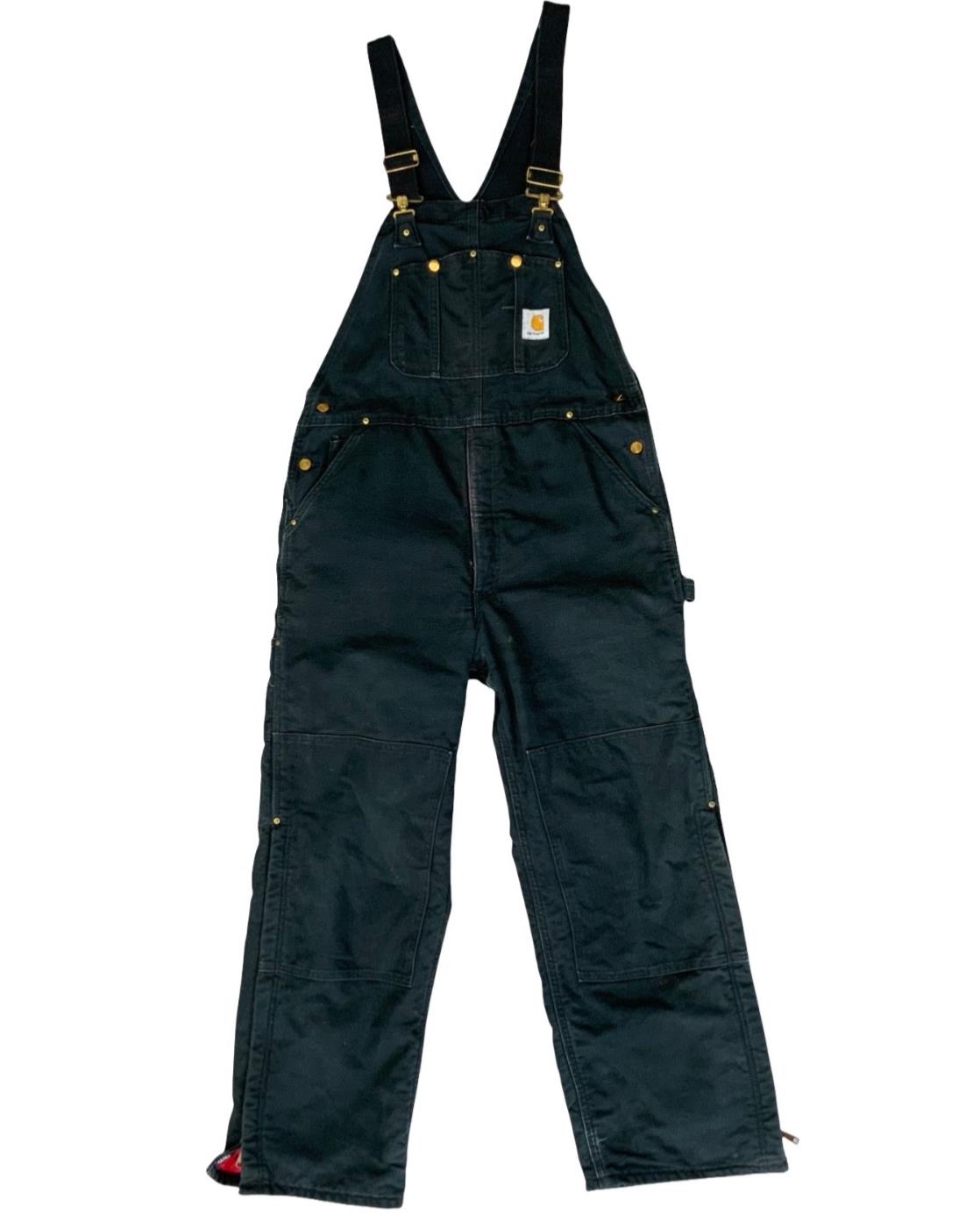 CARHARTT BLACK DUCK CANVAS QUILT LINED DUNGAREES CARPENTER USA WORKWEAR 32W 29L