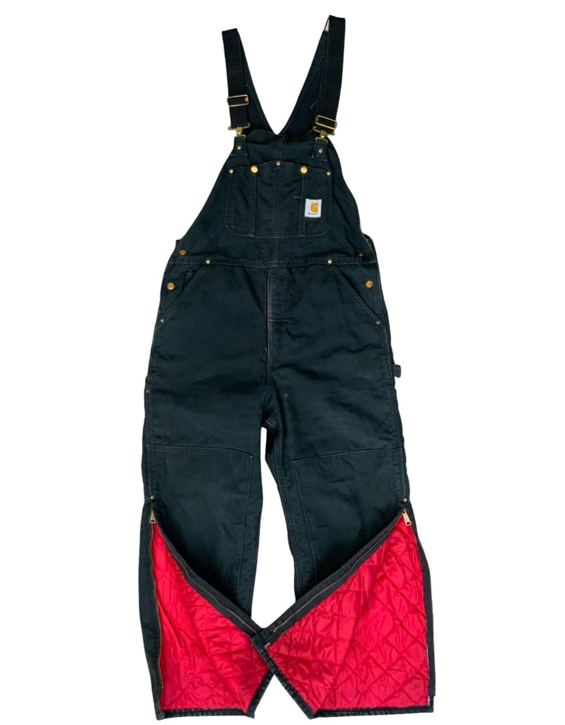 CARHARTT BLACK DUCK CANVAS QUILT LINED DUNGAREES CARPENTER USA WORKWEAR 32W 29L