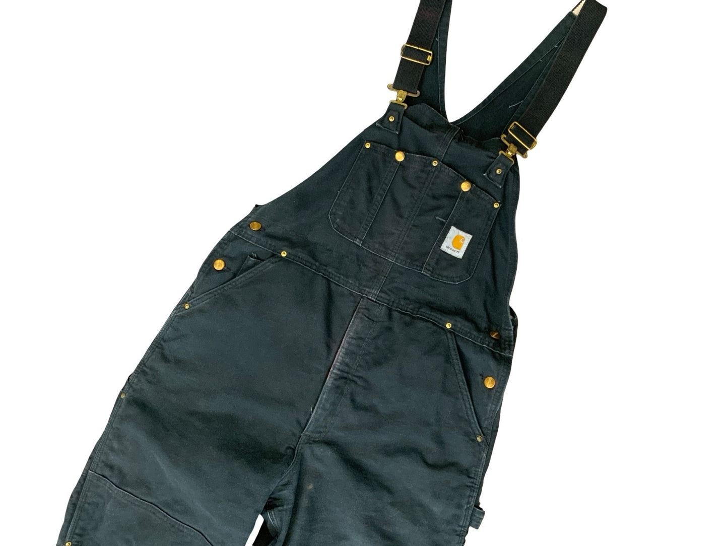 CARHARTT BLACK DUCK CANVAS QUILT LINED DUNGAREES CARPENTER USA WORKWEAR 32W 29L