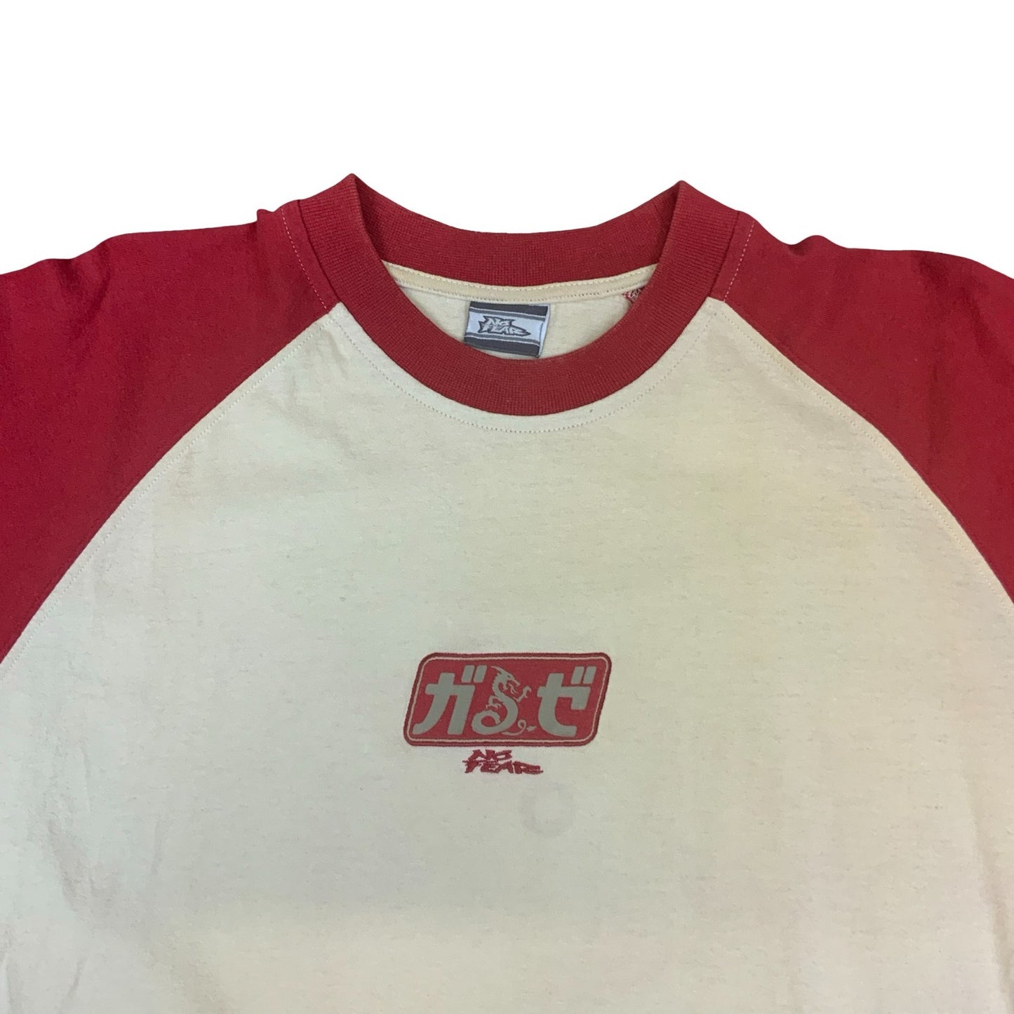 VTG NO FEAR RED WHITE GRAPHIC TEE BASEBALL RAGLAN SKATEBOARDING SURF MEDIUM