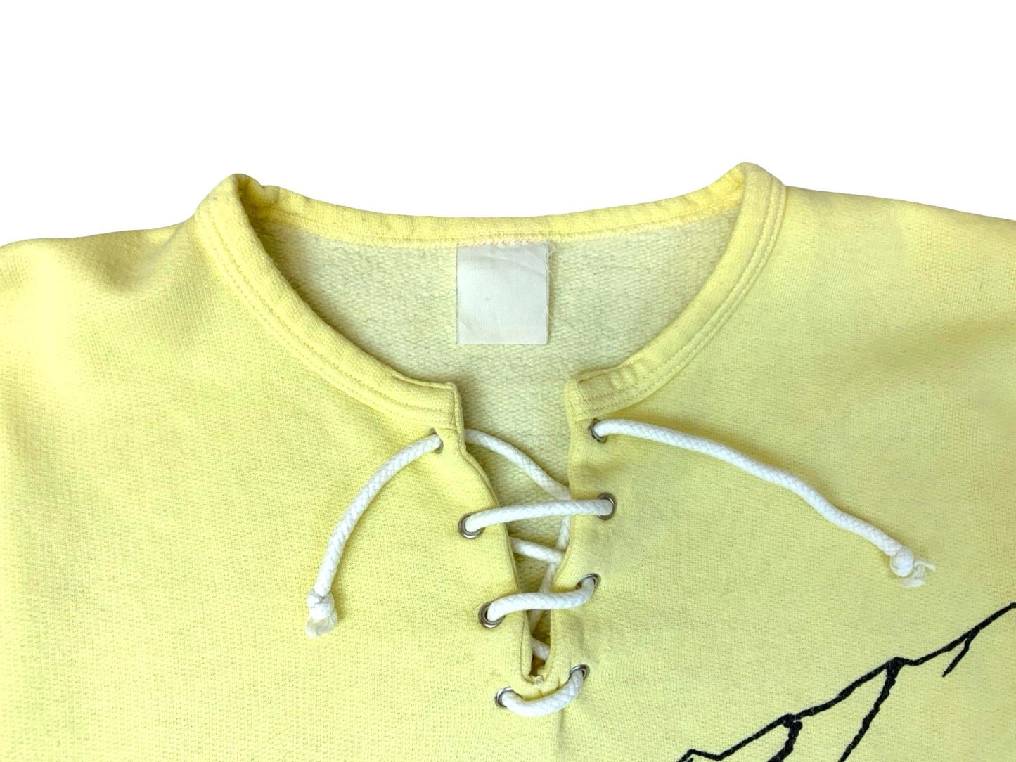 VTG 70s 80s SNOOPY PEANUTS WINTER BOWLING SWEATSHIRT LEMON YELLOW SCHULZ S
