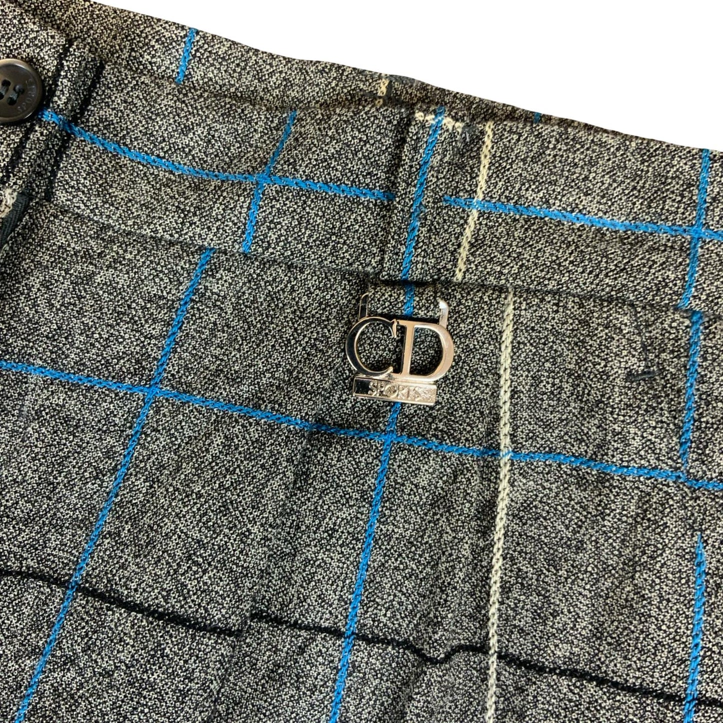 VTG 'CHRISTIAN DIOR' GREY WHITE BLUE PLAID HIGH-WAISTED WOOL LINED SHORTS 10
