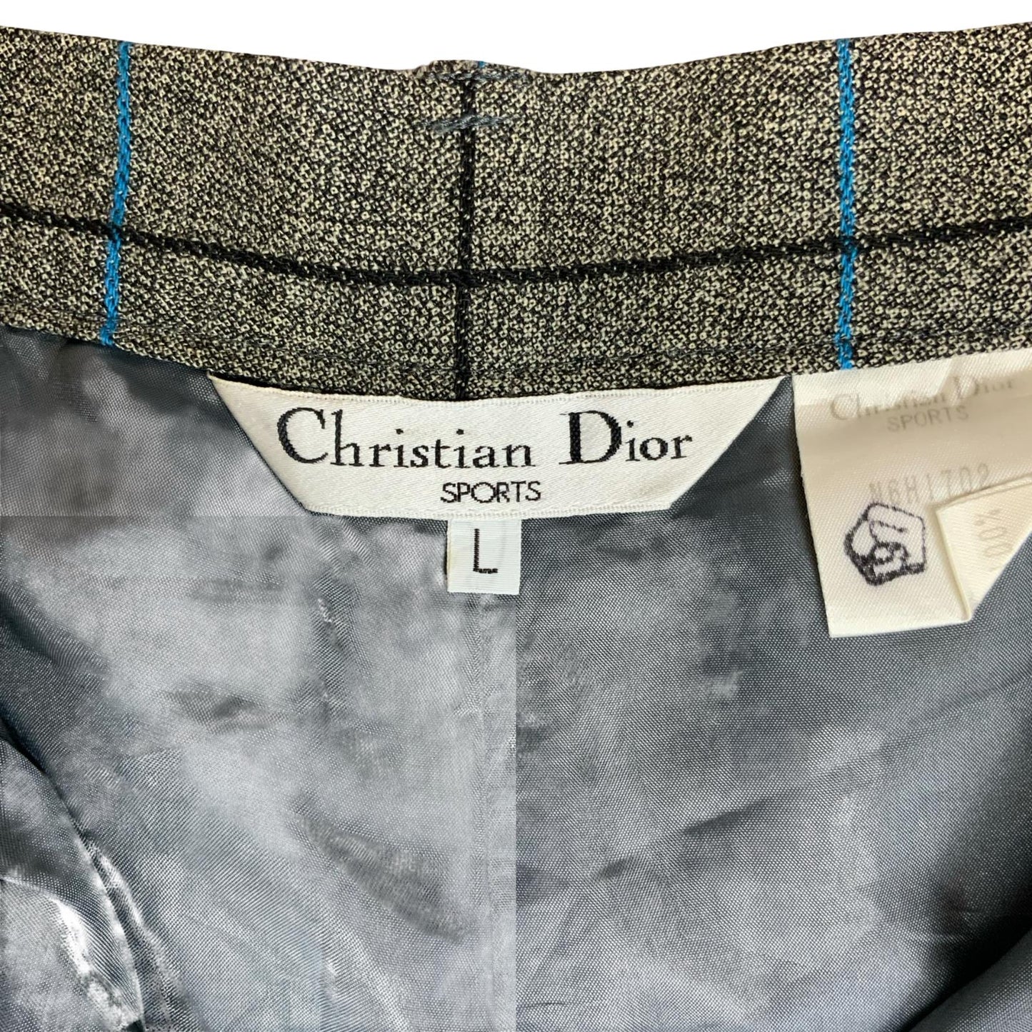 VTG 'CHRISTIAN DIOR' GREY WHITE BLUE PLAID HIGH-WAISTED WOOL LINED SHORTS 10