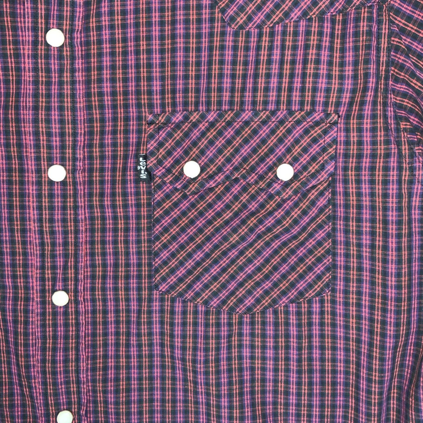 VTG 90s 'LEVI'S' RED BLACK CHECKED SHORT SLEEVED CROPPED WESTERN SHIRT L 16