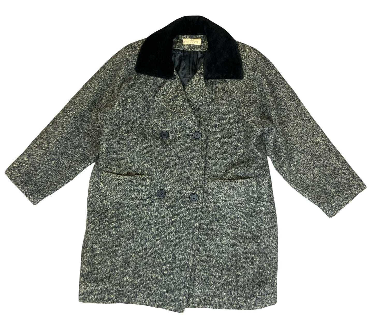 VTG 80s 90s 'GIVENCHY' GREY TWEED WOOL DETACHABLE COLLAR QUILT LINED COAT XXL