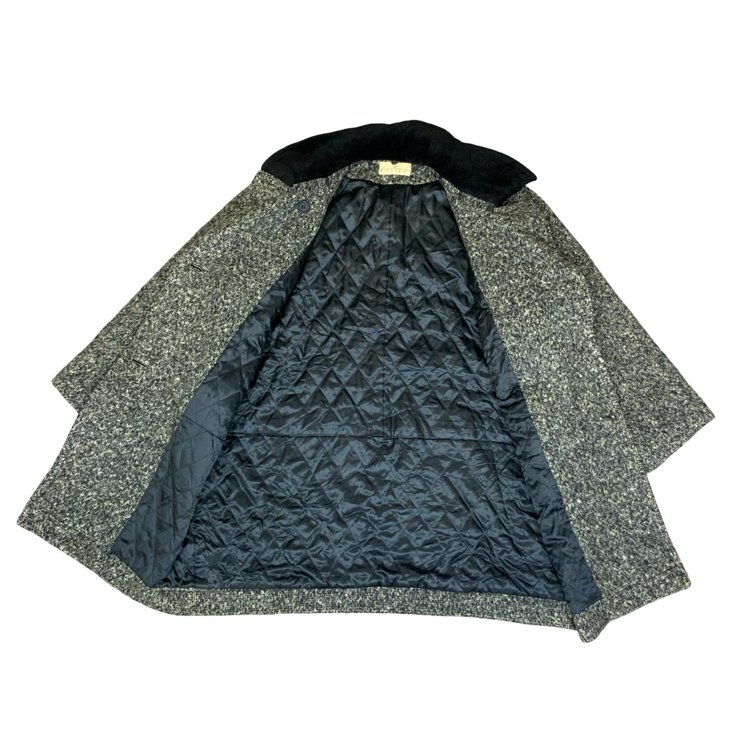 VTG 80s 90s 'GIVENCHY' GREY TWEED WOOL DETACHABLE COLLAR QUILT LINED COAT XXL