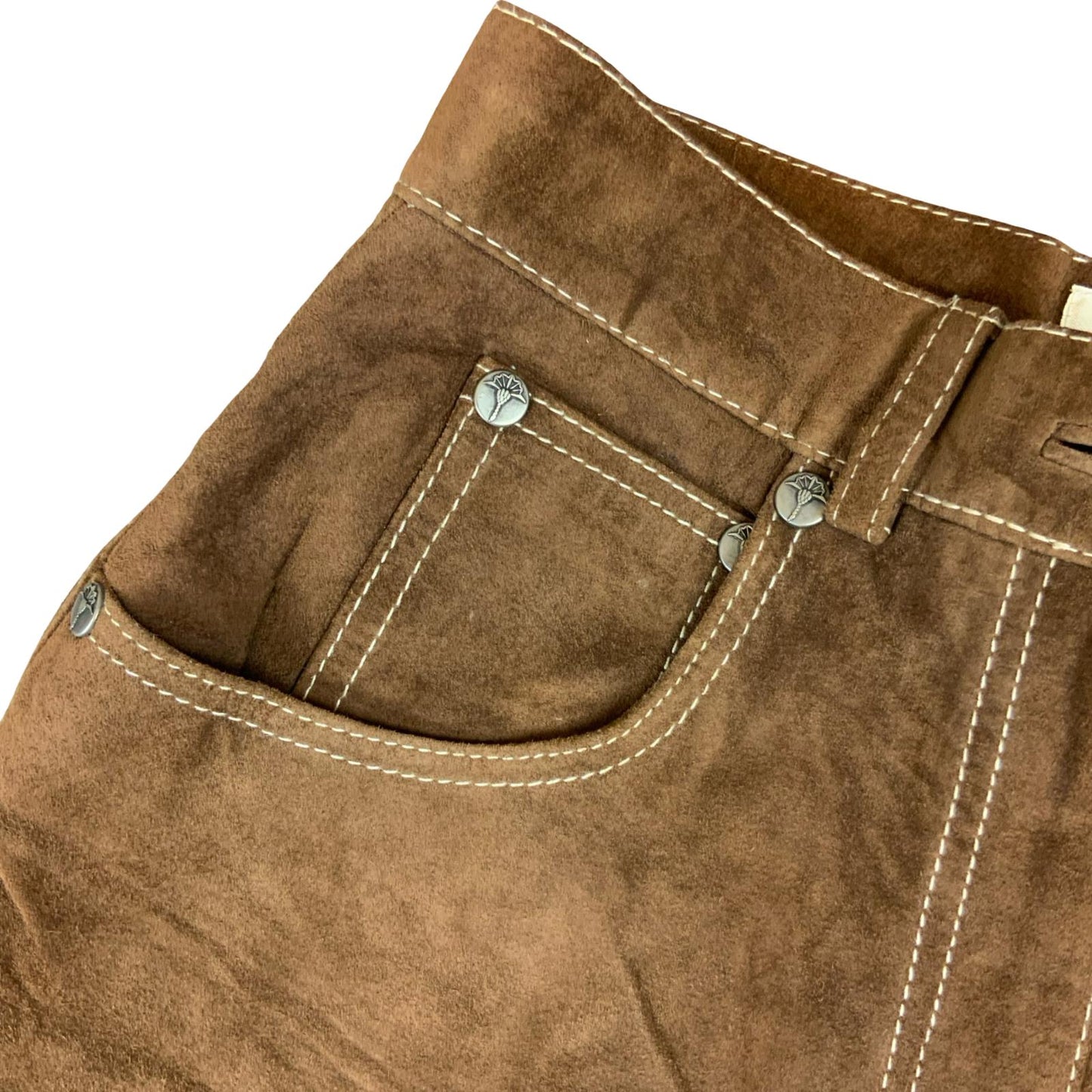VTG 90s 'JOOP!' BROWN GENUINE SUEDE HIGH-WAISTED WESTERN SHORTS S 10