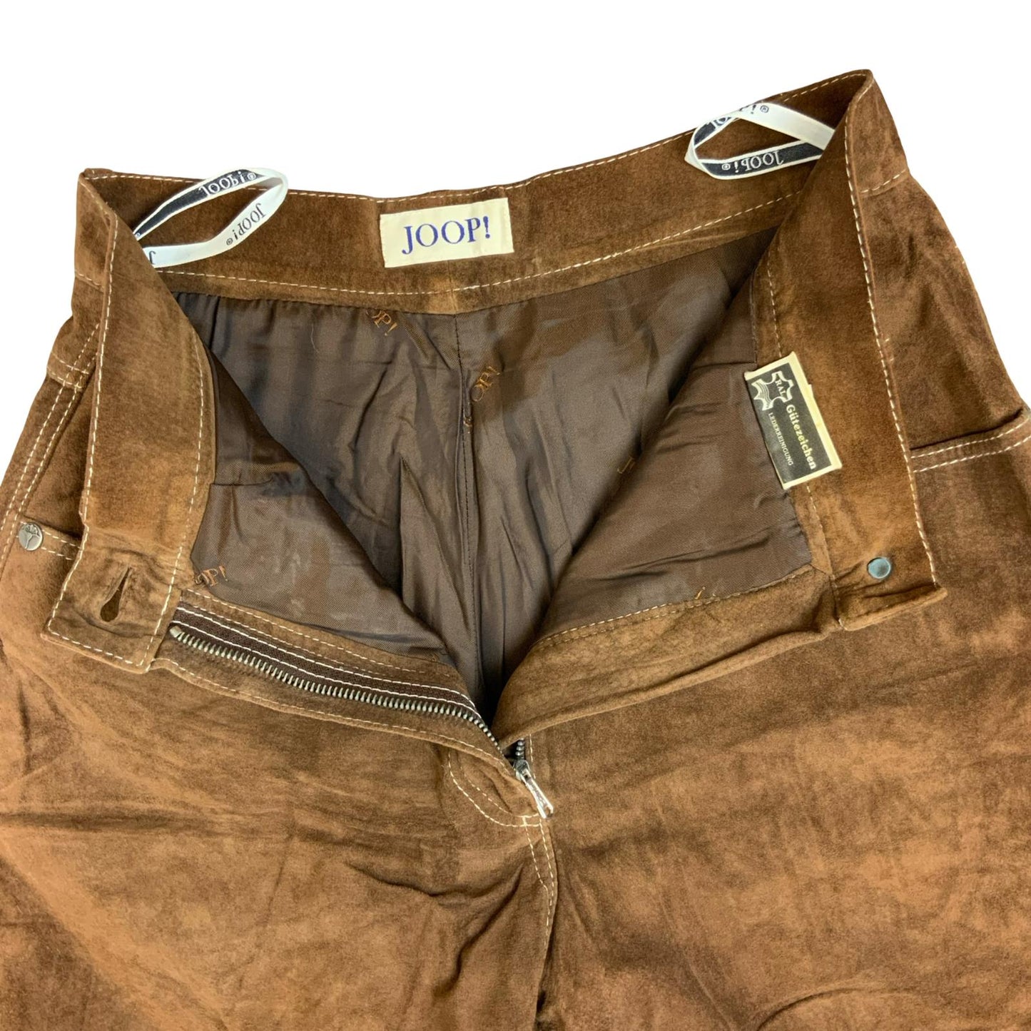 VTG 90s 'JOOP!' BROWN GENUINE SUEDE HIGH-WAISTED WESTERN SHORTS S 10