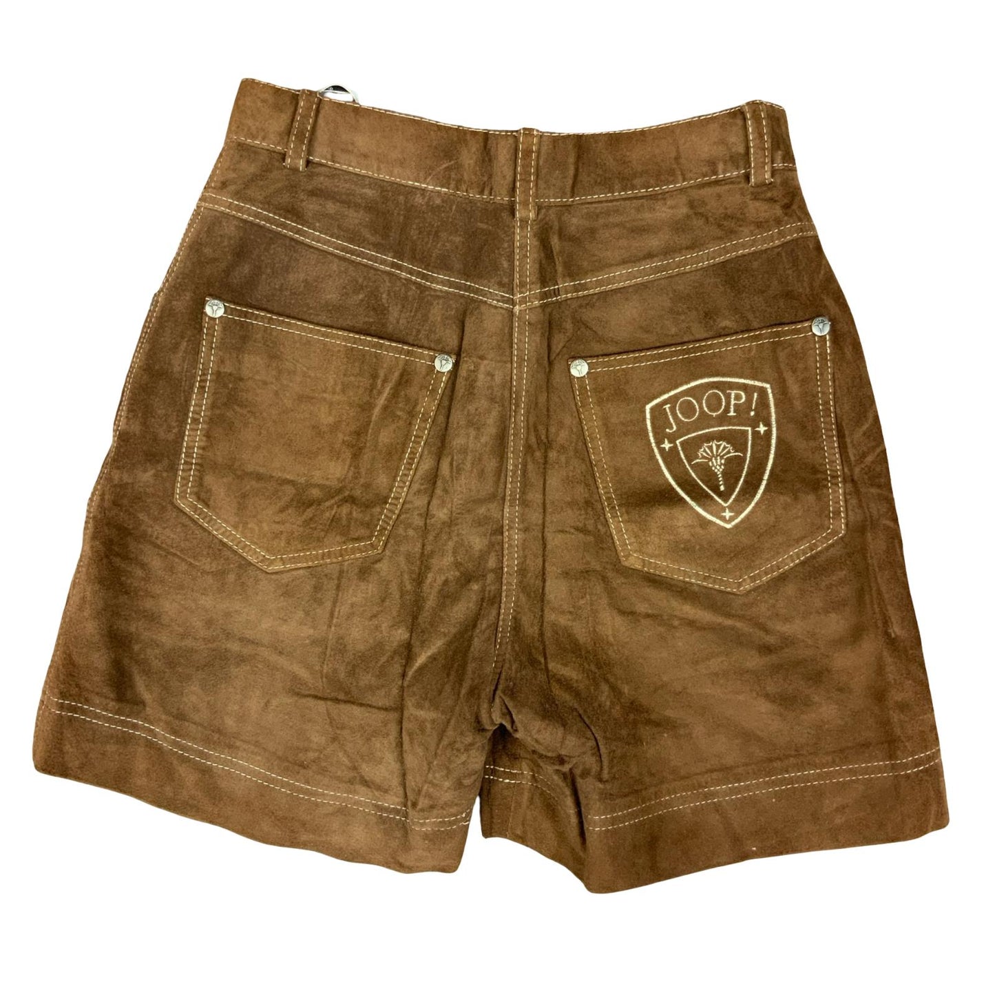 VTG 90s 'JOOP!' BROWN GENUINE SUEDE HIGH-WAISTED WESTERN SHORTS S 10