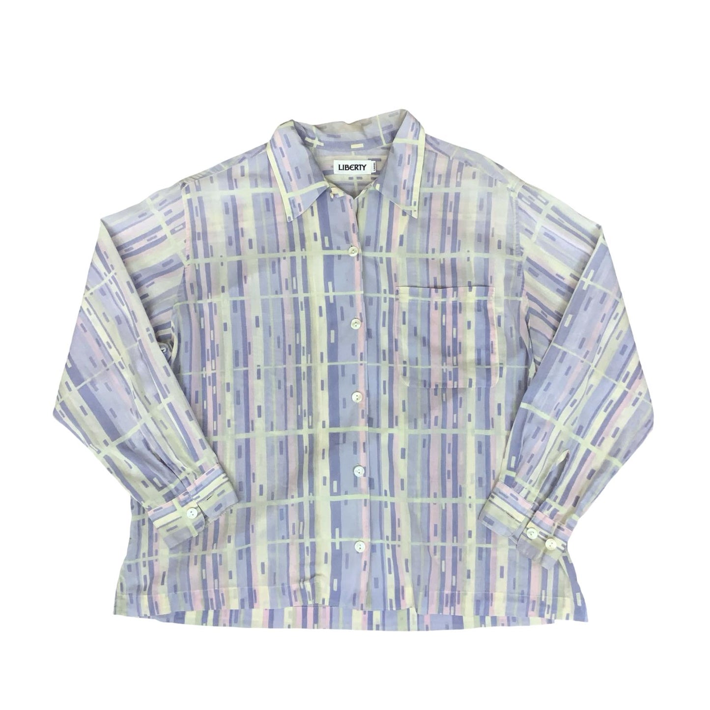 VTG 'LIBERTY' PURPLE WHITE PINK STRIPED GEOMETRIC PATTERN OVERSIZED BLOUSE L 16