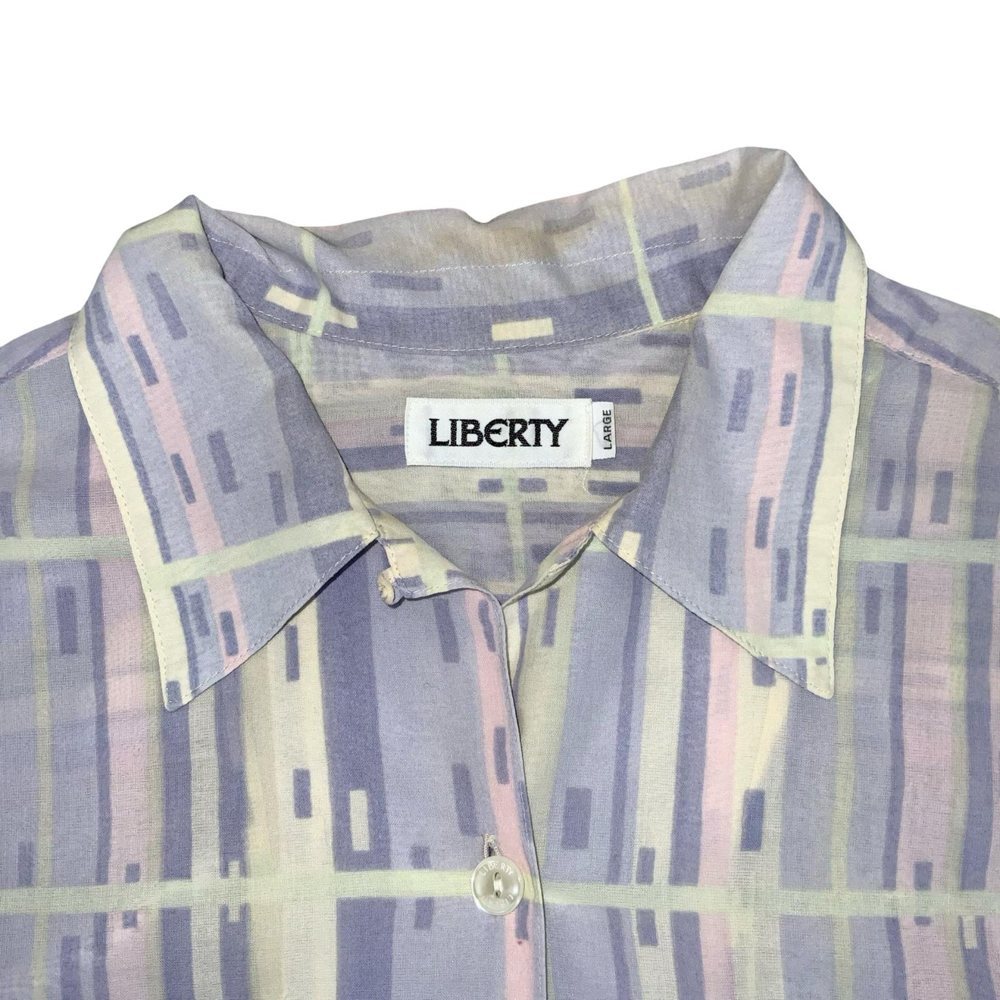 VTG 'LIBERTY' PURPLE WHITE PINK STRIPED GEOMETRIC PATTERN OVERSIZED BLOUSE L 16