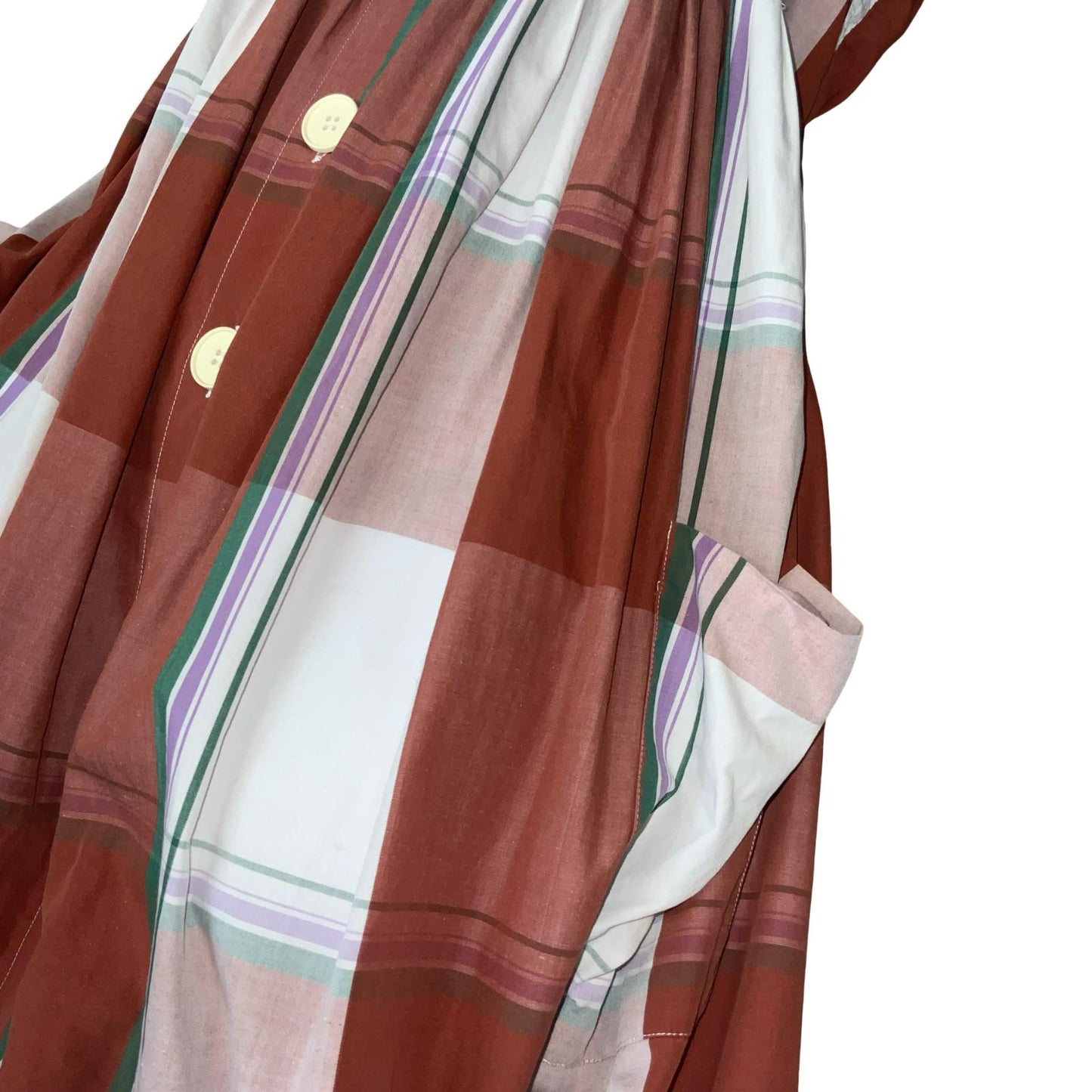 VTG 'CACHAREL' TARTAN RED WHITE PINAFORE STYLE POCKETS ELEGANT SUNDRESS S 8