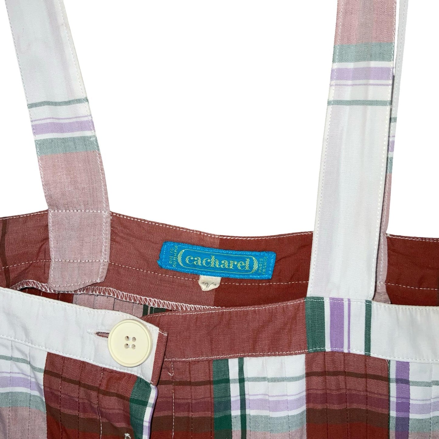 VTG 'CACHAREL' TARTAN RED WHITE PINAFORE STYLE POCKETS ELEGANT SUNDRESS S 8