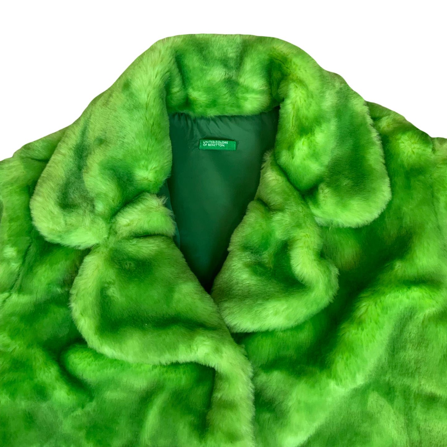 VTG 90s 'UNITED COLORS OF BENETTON' LIME GREEN FAUX FUR LINED STATEMENT JACKET S
