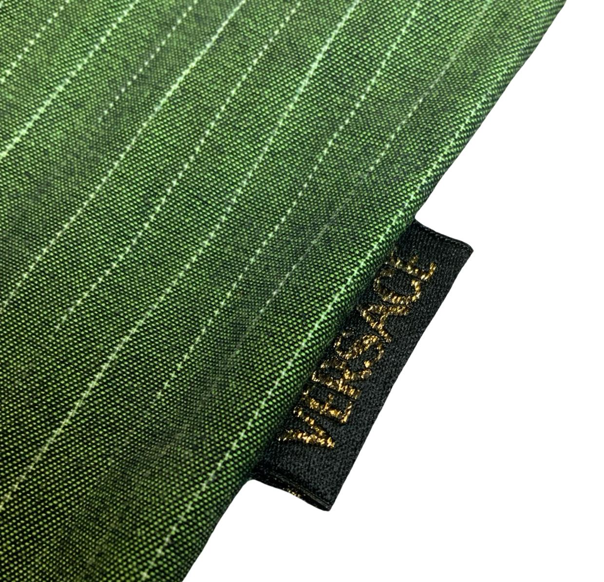 VTG 90s 'VERSACE JEANS COUTURE' GREEN PIN-STRIPE RARE LONG-SLEEVED SHIRT XL