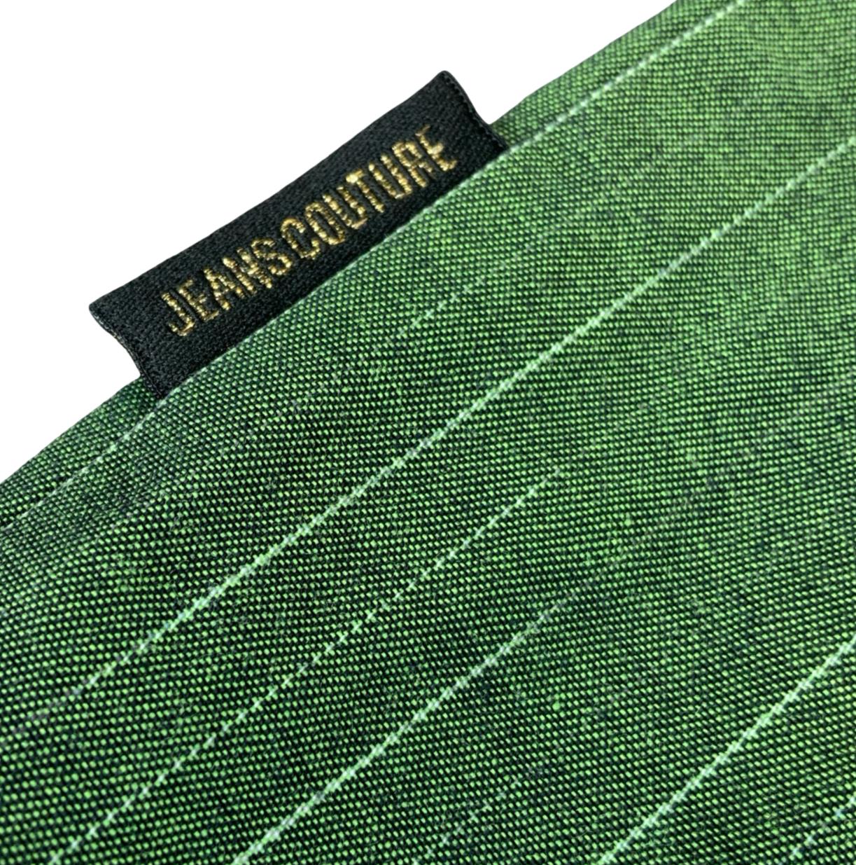 VTG 90s 'VERSACE JEANS COUTURE' GREEN PIN-STRIPE RARE LONG-SLEEVED SHIRT XL