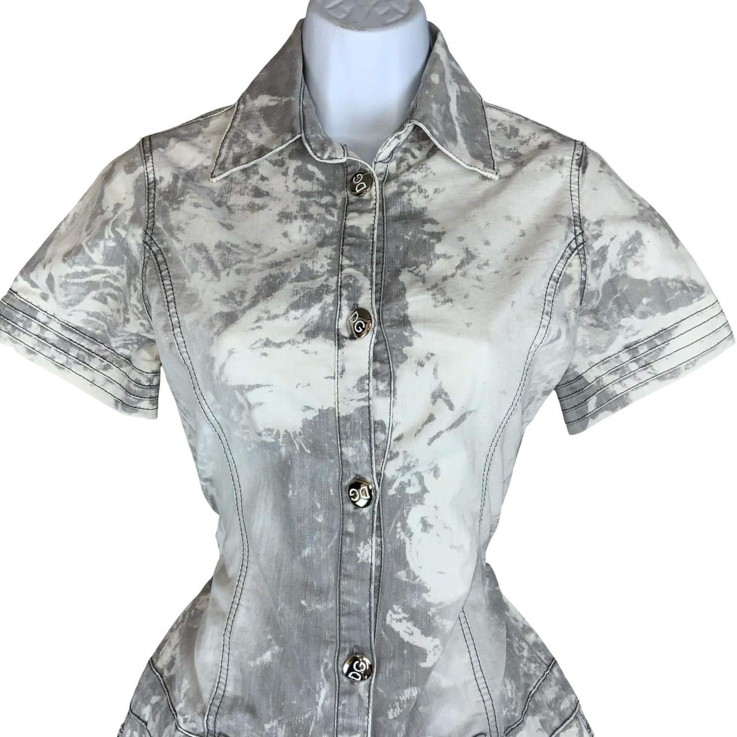 90S Y2K 'DOLCE & GABANNA' CARGO GREY WHITE TIE-DYE GRUNGE MINI DENIM DRESS S 10