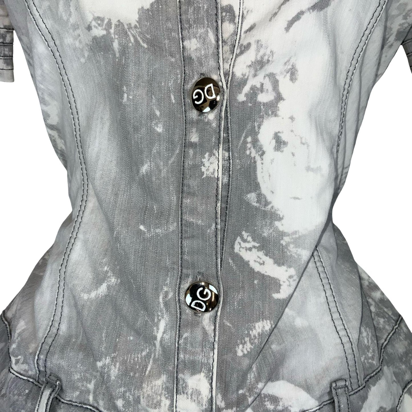 90S Y2K 'DOLCE & GABANNA' CARGO GREY WHITE TIE-DYE GRUNGE MINI DENIM DRESS S 10
