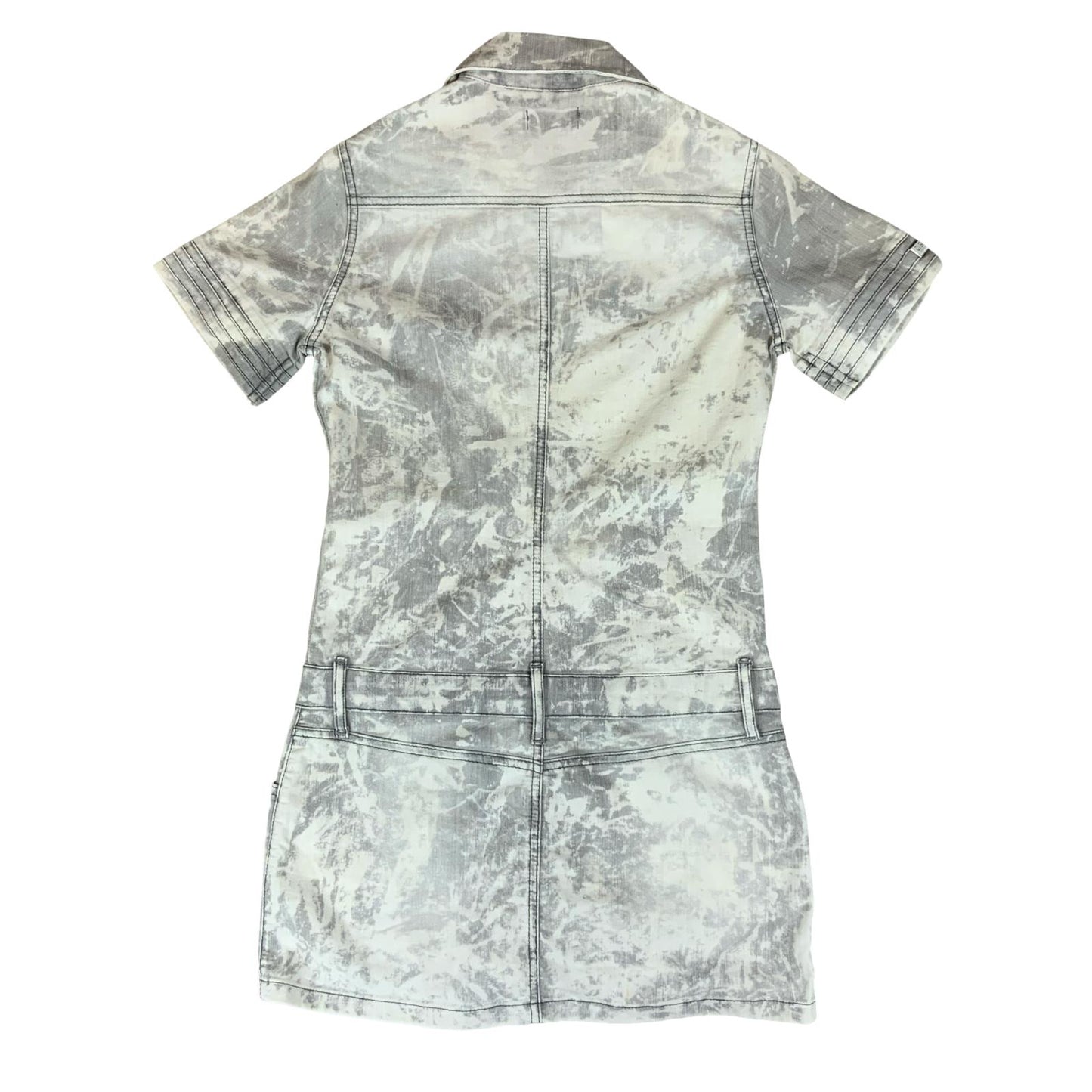 90S Y2K 'DOLCE & GABANNA' CARGO GREY WHITE TIE-DYE GRUNGE MINI DENIM DRESS S 10