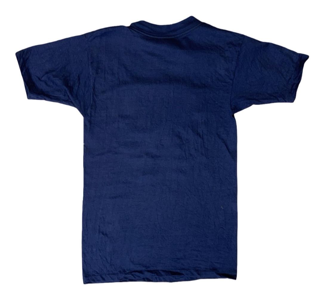 VTG USA 1980s SINGLE STITCH T SHIRT FLOCK PRINT I LOVE NEW YORK NY ARTEX BLUE XS