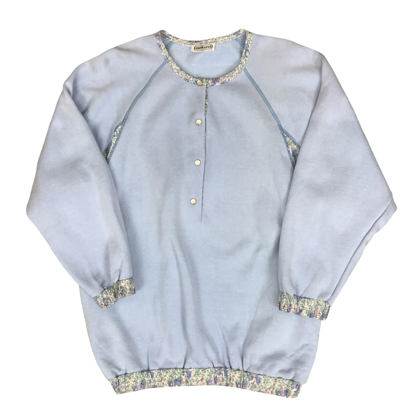 VTG 80s 'CACHAREL' LIGHT BLUE FLORAL CHIC CASUAL PULL-OVER SWEATSHIRT UK 14/ 16