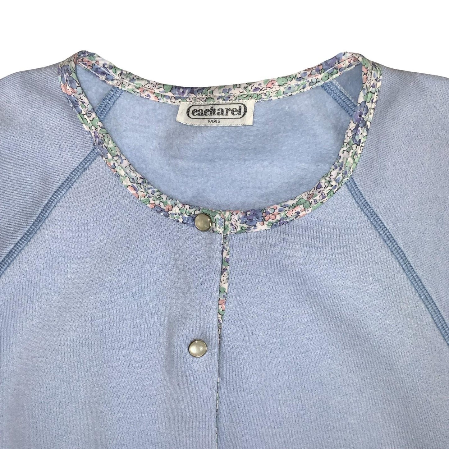 VTG 80s 'CACHAREL' LIGHT BLUE FLORAL CHIC CASUAL PULL-OVER SWEATSHIRT UK 14/ 16