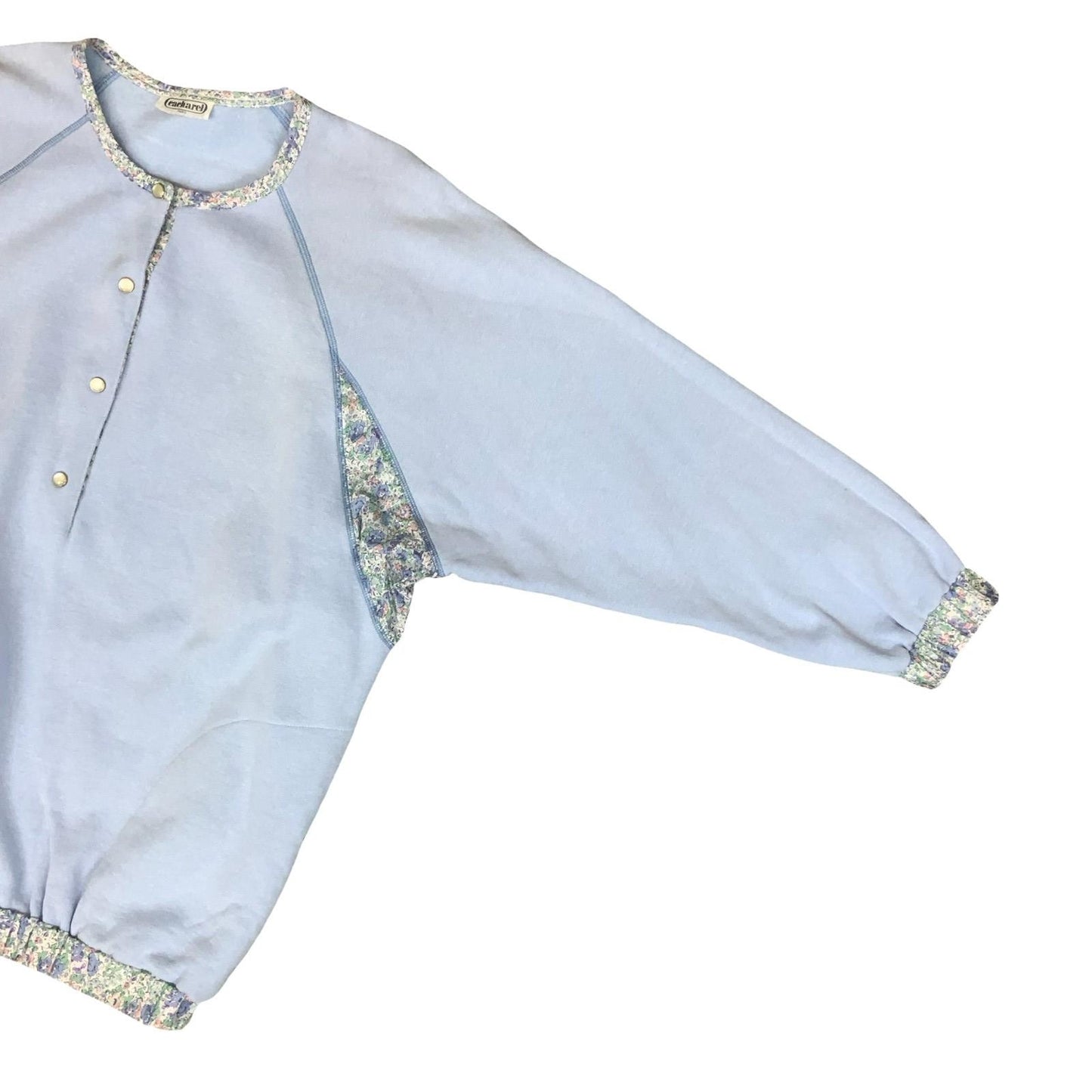 VTG 80s 'CACHAREL' LIGHT BLUE FLORAL CHIC CASUAL PULL-OVER SWEATSHIRT UK 14/ 16