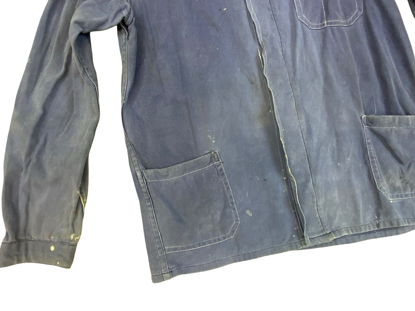 VTG DISTRESSED & FADED EU FRENCH WORKWEAR CHORE JACKET INDIGO TWILL COTTON M